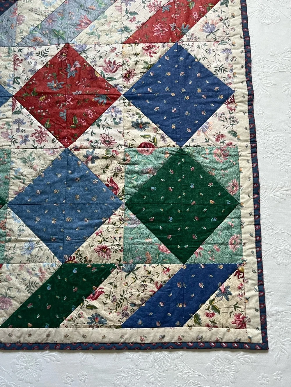 Vintage Patchwork Square Quilt Holiday Villagers Handmade Floral Wall Table Deco